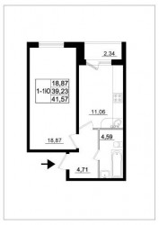 Однокомнатная квартира 41.57 м²