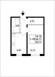 Однокомнатная квартира 34.13 м²