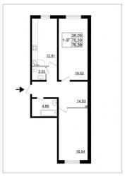 Двухкомнатная квартира 70.39 м²